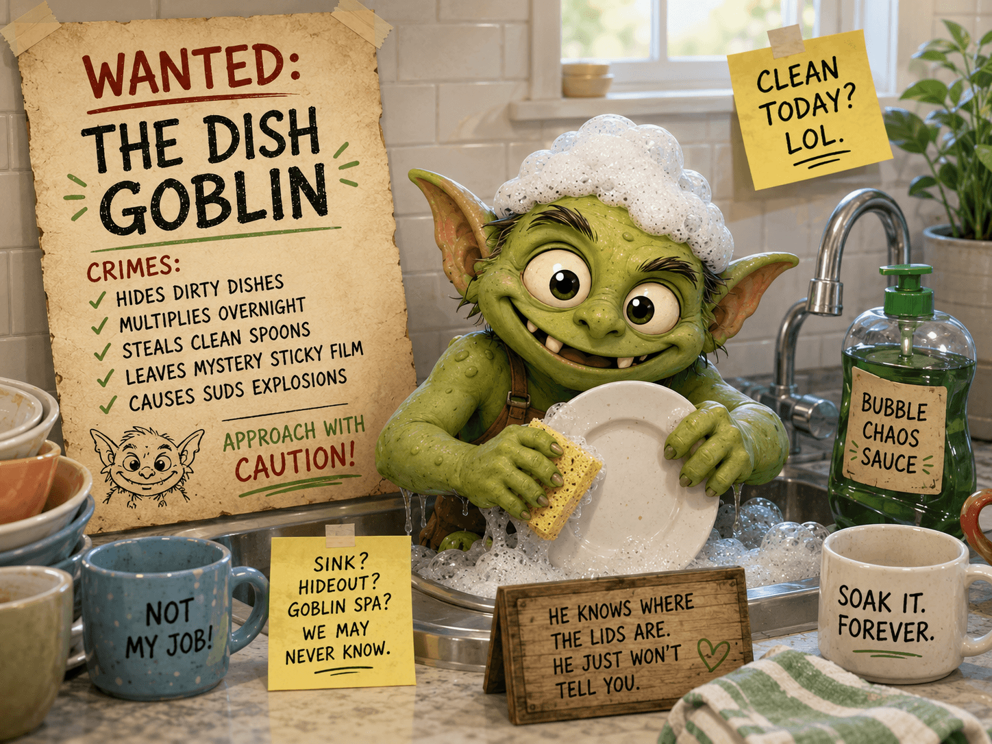 The Dish Goblin household villain illustration