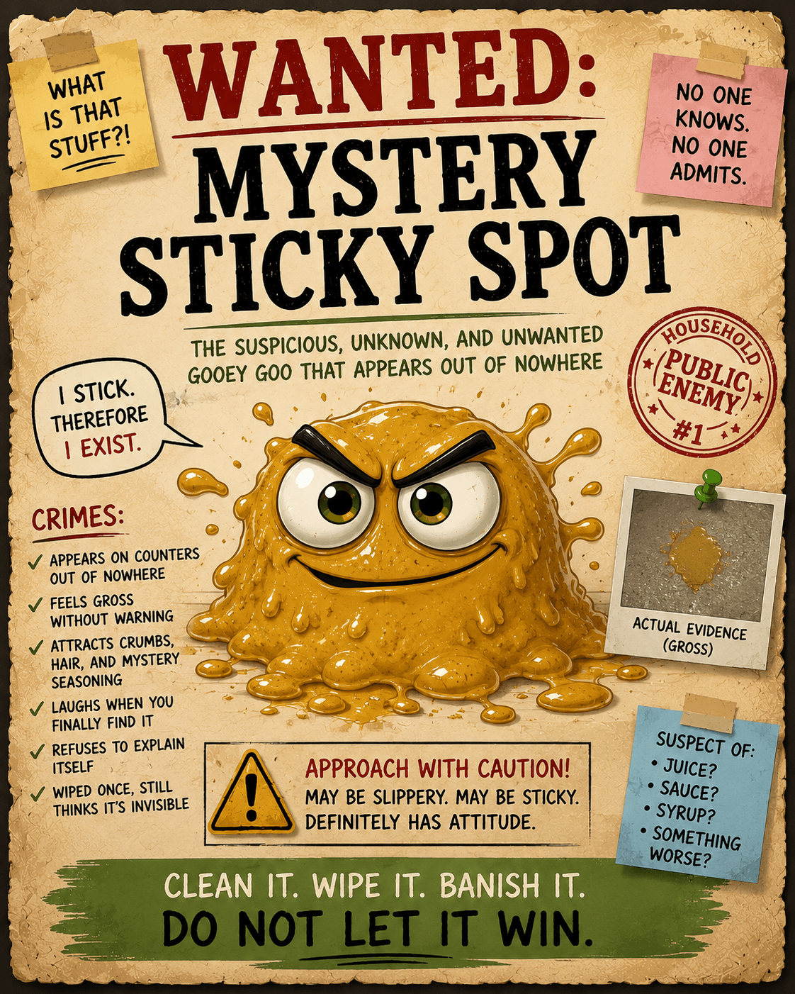 Mystery Sticky Spot household villain illustration