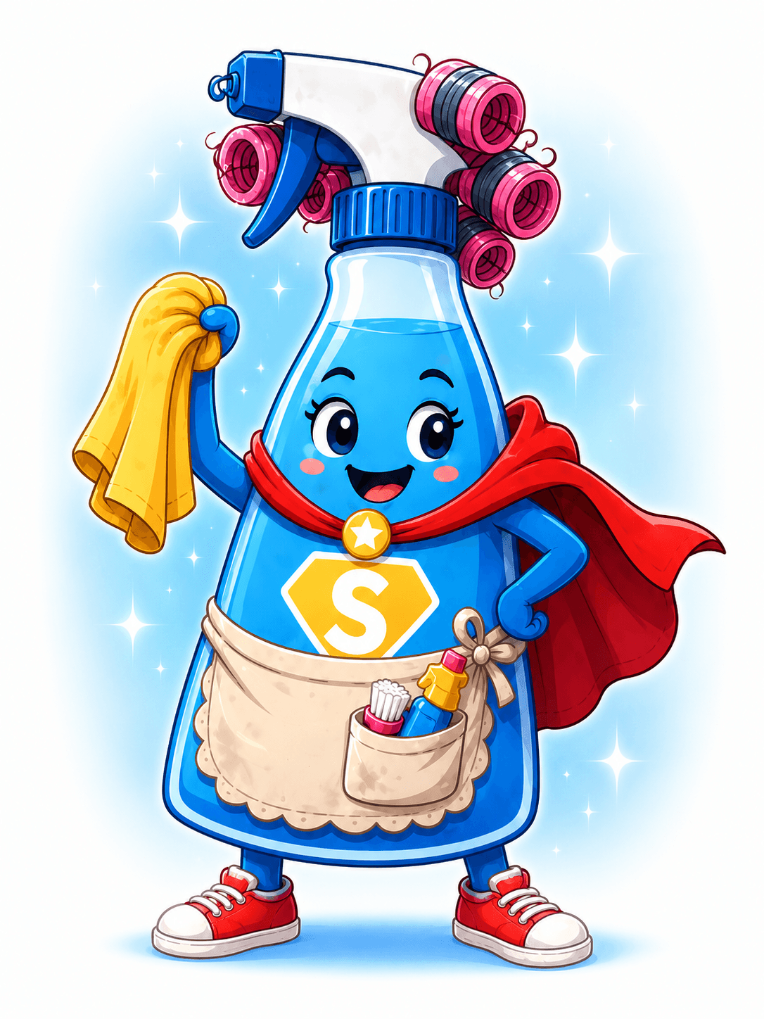Spritzy, the cheerful spray bottle sidekick from Super Cleaning Lady